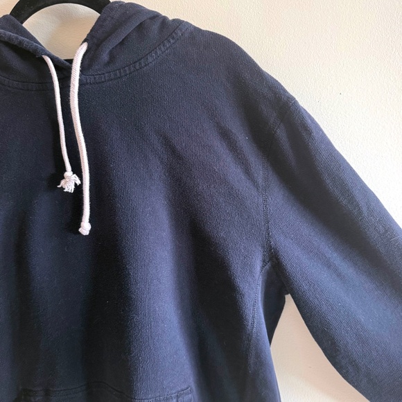 J.Crew Vintage Fleece Hoodie Navy Blue Pullover Sweatshirt Large 100% Cotton - Picture 2 of 7